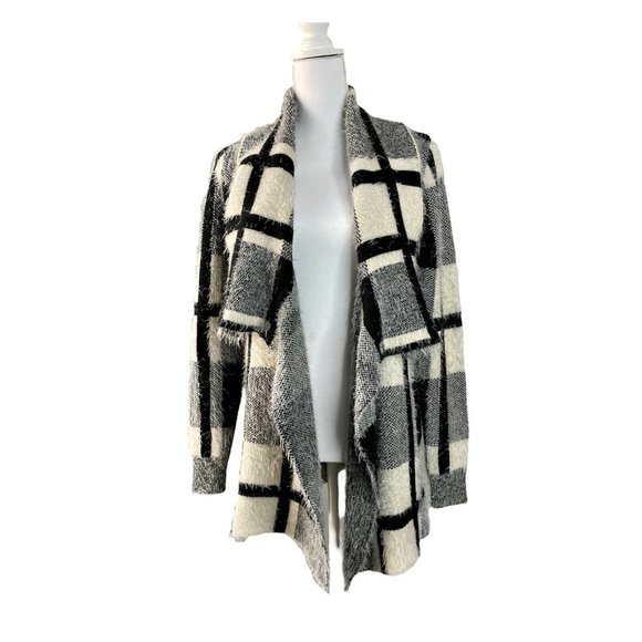 Love Taken Drape-Collared Open Front Cardigan Sweater Black & White, Medium - Picture 1 of 12